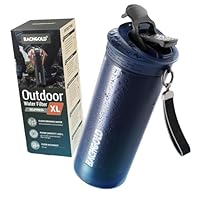 Bachgold® Profi Outdoor Wasserfilter Flasche I Entfernt 99,99% aller Bakterien und filtert Mikroplastik, Partikel und Chlor I Blackout & Krisensicher (Blau, 800ml)