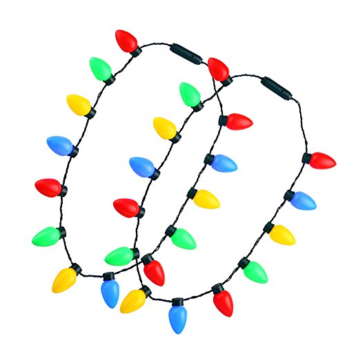 Brizled LED Light Up Christmas Necklace Light Bulbs, 13 LED C9 Party Favors Light Up Necklace, 36” Battery Christmas Lights Funny Necklace Light for Kid Adult, Xmas Gift & Decoration, Colorful, 2 Pack