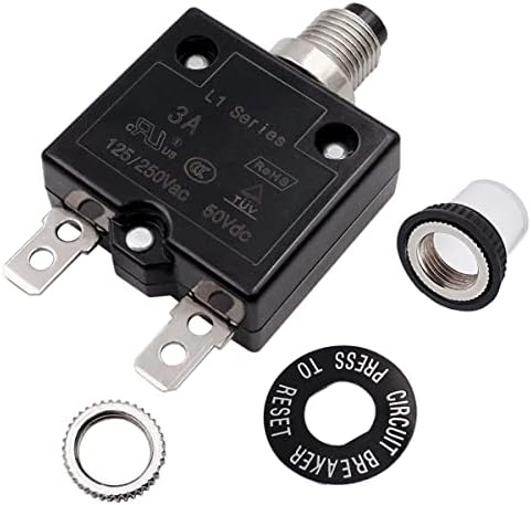 smseace 3Amp Electric Button Breaker 125/250VAC,Thermal Overload Protector L1 Series with Manual Reset, Waterproof Button Cap L1-3A