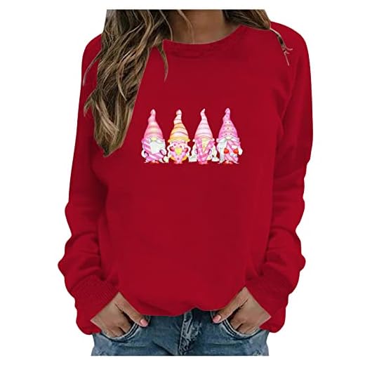 Moletom feminino engraçado com estampa de manga comprida, gola redonda, casual, camisa para o dia dos namorados, pulôver de ajuste solto, Vermelho, GG