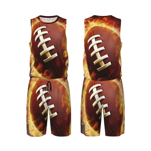 Maillot de basket-ball pour homme ensemble 2 pièces style football américain imprimé flamme
