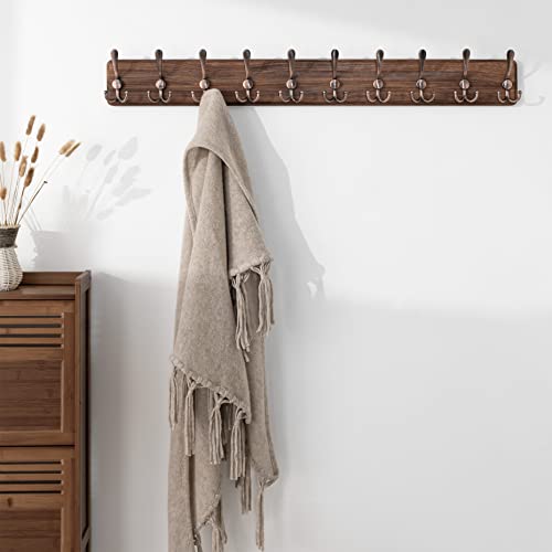 Skoloo Rustic Large Wall Mounted Coat Rack: 38.3'' Long Coat Rack For Wall,16’’ Hole To Hole, Pine Solid Wood Coat Rack Hook, Farmhouse Coat Hanger Wall Mount For Hanging Jacket Coat Hat, Pack Of 2 #TOP1