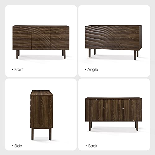 Tina's Home Sideboard Buffet Cabinet With 3 Chic-Designed Doors And 3 Adjustable Shelves, Mid-Century Modern Storage Cabinet With Solid Wood Legs For Kitchen, Dining Room And Living Room, Walnut #TOP5