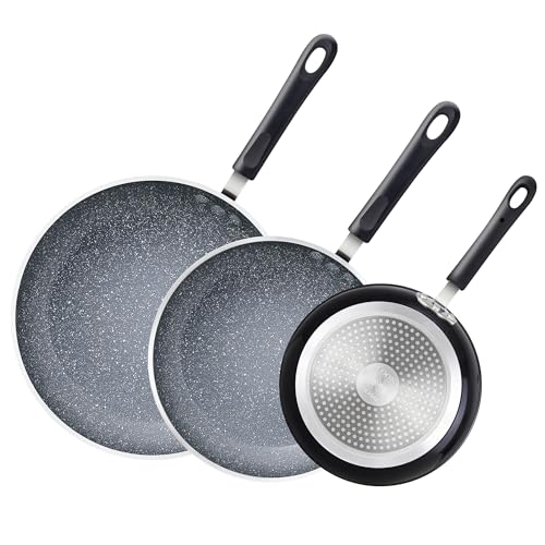 Cook N Home 8″/10″/12″ 3 Pieces Frying Saute Pan Set with Non-stick Coating and Induction Compatible bottom, Black