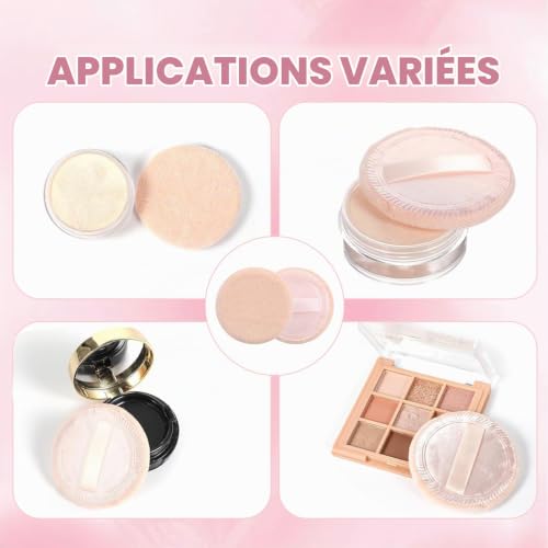 Lot de 12 Houppettes Rondes en Velours, Houpette Maquillage, Houppettes à Poudre Rondes en Coton avec Ruban, Pompons à Poudre Cosmétiques pour Femme (Couleur Peau) – vue 6