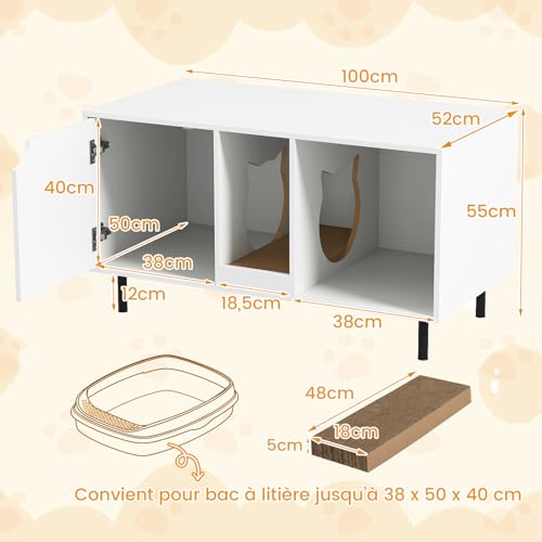Meuble litière pour chat en bois avec pieds métalliques robustes