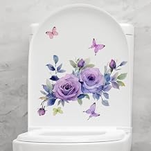 Purple Decorative Butterfly Floral Self-Adhesive Toilet Seat Lid Waterproof Sticker for Bathroom Cistern Decor Decals