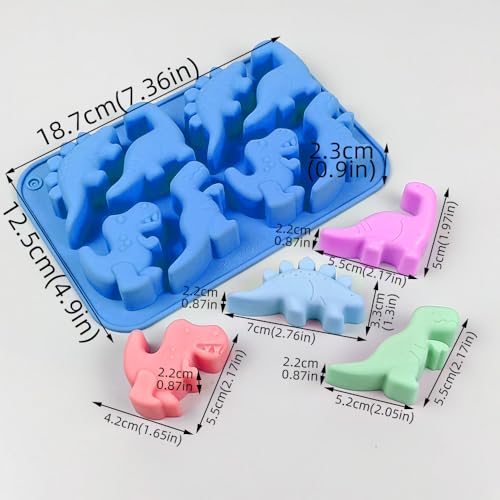 2Pcs Dinosaur Silicone Candy Molds - 8-Cavity Gummy Dinosaur Molds Shaped with T-rex, Stegosaurus, Triceratops, Brontosaurus, Non-stick and Bpa Free for Chocolate, Soaps, Crayons, Ice Cubes by Apiocmy - Image 3