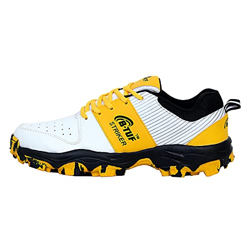 Image of B-TUF Striker Cricket Shoes /Studs Spikes Sports for Men Boys Unisex Kids|Lightweight and Durable | Stylish Sports Shoes | (White /Black /Yellow)
