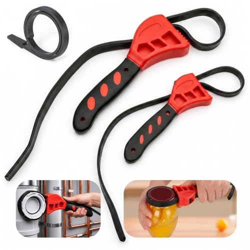 Smakpro 2-Pack Adjustable Rubber Strap Wrench Set – 6 & 8 Multi-Purpose Belt Wrench for Plumbing, Oil Filter Removal, Jar Opening – Non-Slip Strong Grip, Ideal for Weak Hands & Tight Spaces