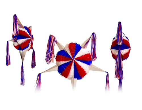 Traditional Mexican Star Pinata - 5 Spikes Design - Great for Birthdays, 4th of July, Independence Day, Superhero Parties - Large, Holds Candy and Toys