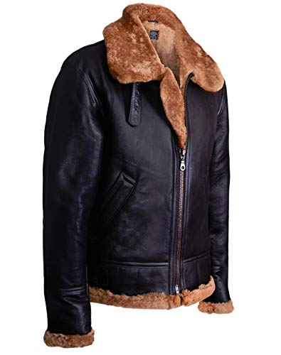 Men's Aviator Ginger Brown B3 Real Shearling Sheepskin Leather Bomber Flying Jacket2