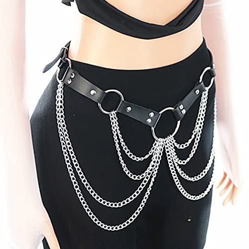 Asooll Punk Leather Waist Harness Chain Gothic Black Body Chain Belly Belt Chain Fashion Party Nightclub Body Accessories Jewelry For Women And Girls (Black1) #TOP4