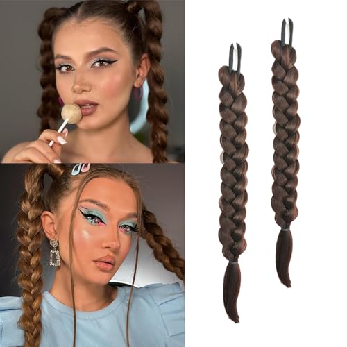 2 Packs Long Braid Ponytail Extension for Black Women with Hair Tie Straight Wrap Around Braid Hair Extensions Can be Restyle Soft Synthetic Hair Piece (Brown, 16 Inch (pack of 2))