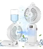 Mini Ventilador Portatil USB de Mano - 3 in 1 4000 mAh Ventilador Nebulizador de Agua, Blanco Ventilador de Mano Recargable de 5 Velocidades con Base, Hogar, Oficina, Viajes, Picnic, Camping