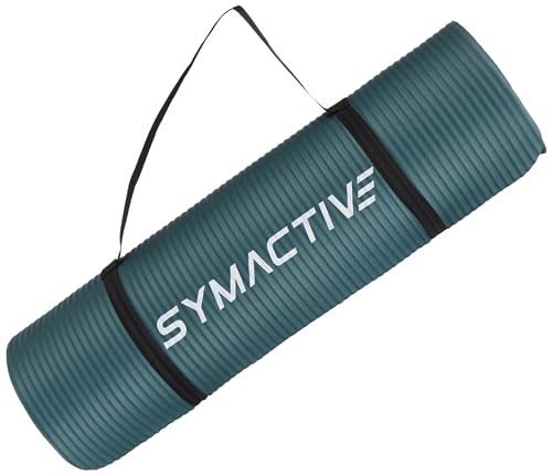 Amazon Brand - Symactive 10mm Extra Thick NBR Yoga Mat with Carrying Strap, Yoga Mat for Women & Men for Workout, Yoga and Fitness (Steel Grey)