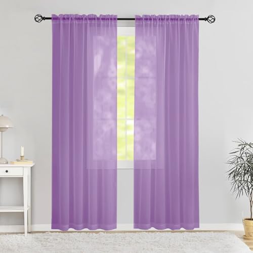 Karseteli Semi Voile Sheer Curtains 90 Inches Long 2 Panels Rod Pocket Window Treatment for Living Room Bedroom Dining Room(Lavender 42" W x 90" L)