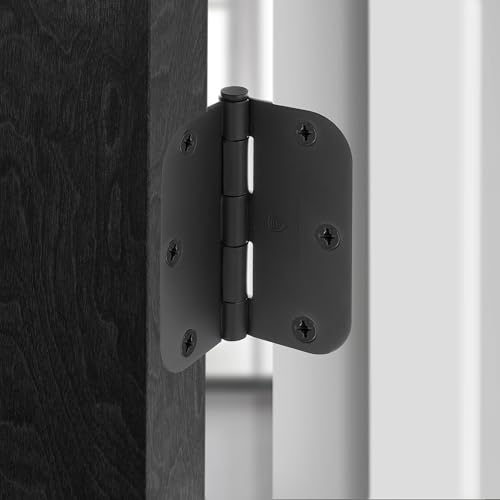 Cauldham (12 Pack) Heavy-Duty 3-1/2\" Interior Door Hinges with 5/8\" Radius Corners - Black
