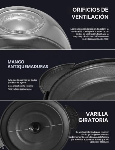 Miniatura 5 de Yabano Máquina De Palomitas, 800w, Superficie De Calentamiento Extraíble, Antiadherente, 5 Litros, Tapa Grande Para Servir Y Almacenamiento Cómodo,Sin Bpa, Roja