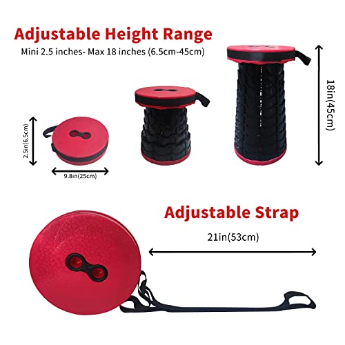 Folding Camping Stool, Red Retractable Collapsible Telescopicing Stool, Sturdy Foldable Stool With Load Capacity 387Lbs For Outdoor, Indoors, Travel, Bbq, Fishing, Garden, Kitchen, Hiking #TOP1