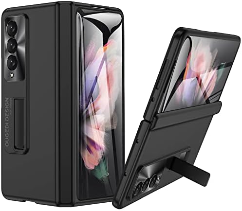 spoovcto for Samsung Galaxy Z-Fold-3 Case: Durable Slim Galaxy Z Fold 3 Case with Hinge Protection & Screen Protector, Kickstand Cover for Samsung Galaxy Z Fold 3 5G 2021 (Soft PC Black)