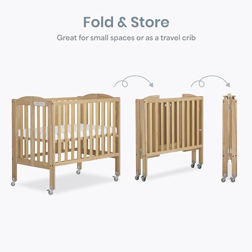Image of Dream On Me 2 in 1 Portable Folding Stationary Side Crib in Natural, Greenguard Gold Certified