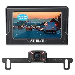 FEISIKE Backup Camera, 1080P IR Night Vision with Monitor, Easy Setup Plug-Play Rear View Camera, 150 Degrees Wide Angle, IP68 Waterproof, 4.3" Display for Car Truck SUV