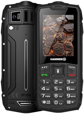 Hammer H Rock LTE Outdoor Handy ohne Vertrag, 3000mAh Akku, 64 GB, 2,4" IPS Display, große Tasten, SOS-Taste, Taschenlampe, FM-Radio, Bluetooth, USB-C, Dual SIM, IP68/MIL-STD-810H,