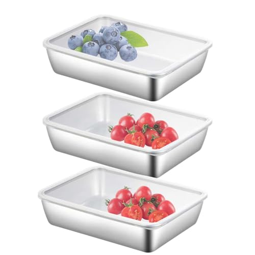 jamgeery Contenedor de carne para , 3 recipientes de almacenamiento de carne con tapa de sellado, organizador de refrigerador de acero inoxidable para picnic, barbacoa