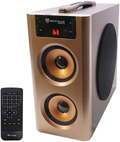 Rockville RHB70 Home Theater Compact Powered Speaker System w Bluetooth/USB/FM, Cherry Wood