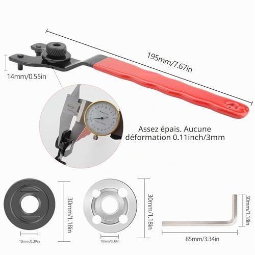 Rybtd Clé à Molette de Meuleuse D'angle avec Douille Hexagonale, 8-48 mm Clé à Broche Réglable, Clé à Meuleuse, Clé à Molette Réglable avec Clé Allen et 2 Bride Filetée – vue 6