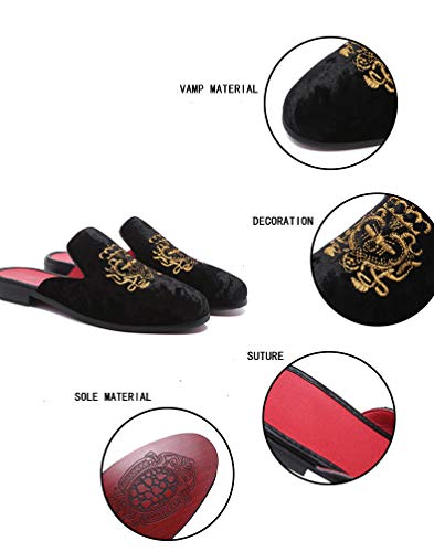 Image of FLQL Men's Leather Scuff Slippers Velvet Slip On Loafers Fashion Backless Mule Clogs Anti-Slip Sandals Slides for Men and Women Designer Size 7-13