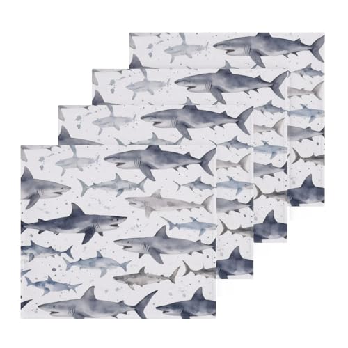 Msyxl 4-Pack Shark Washcloths for Bathroom, 12x12in Cotton Wash Cloths Soft Absorbent Face Cloths Towel for Your Face Body