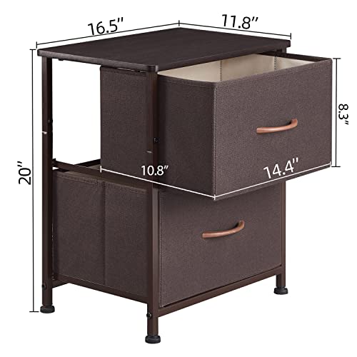 Somdot Nightstands Set Of 2 With 2 Drawers, Bedside Table Small Dresser With Removable Fabric Bins For Bedroom Nursery Closet Living Room - Sturdy Steel Frame, Wood Top - Coffee Brown/Dark Walnut #TOP2