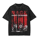 Rage Rock Against The Music Machine Band Vintage Oversized T Shirt Unisex Summer Round Neckline Loose Short Sleeves T-Shirts Large