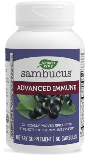 Natureâ€™s Way Sambucus Advanced Immune, Immune Defense*, Immune Booster*, Strengthens Immune System with EpiCor, Elderberry, Zinc, Vitamin C, Vitamin D, Echinacea*, 80 Capsules