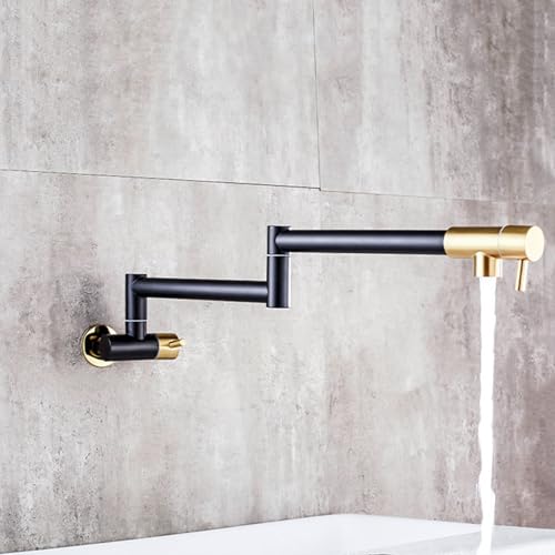 Grifo de cocina plegable de pared acabado oro negro con manijas de alta precisión 5