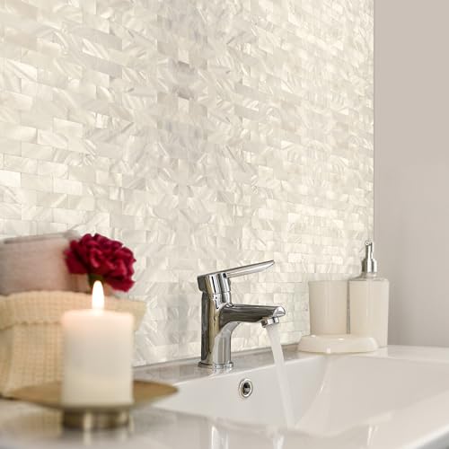 Art3d 6-Pack Peel and Stick Mother of Pearl Shell Tile for Kitchen Backsplashes, 12" x 12" White Brick by Art3d - Image 4