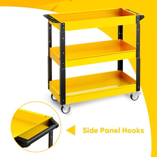 SILVEL 3 Tier Rolling Tool Cart,350LBS Tool Service Cart on Wheels,Heavy Duty Utility Cart,Tool Storage Trolley,Tool Organizer for Garage, Workshop, Warehouse&Repair Shop - Thumbnail 4