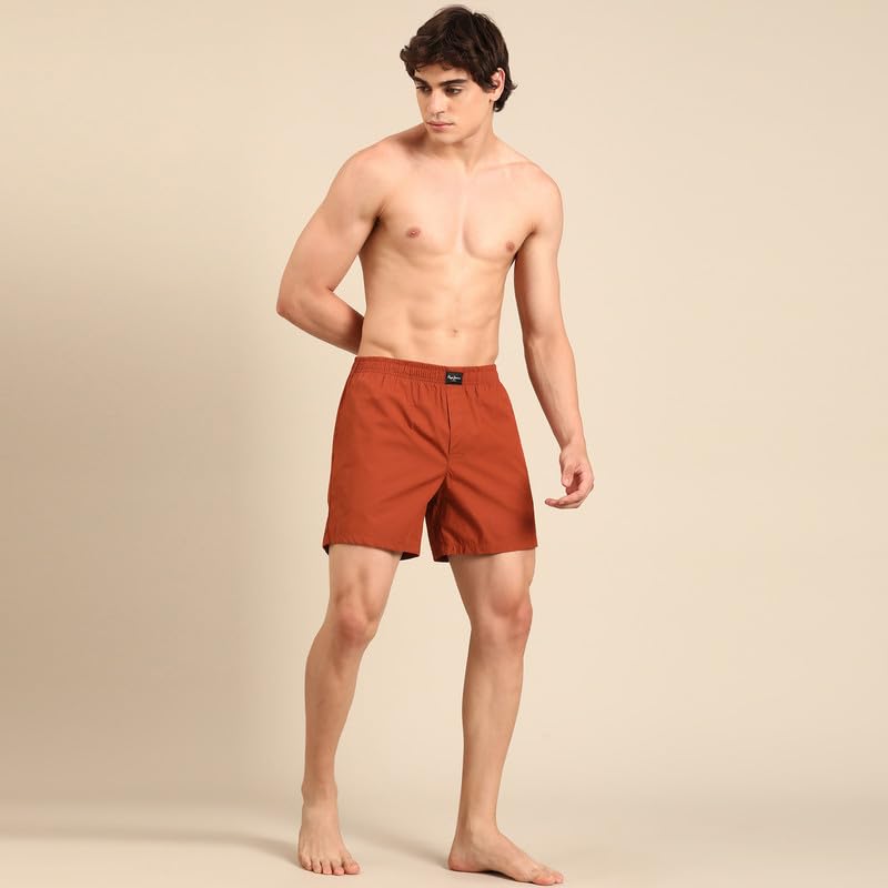 Image of Pepe Jeans Men's Solid 100% Cotton Regular Fit Long Boxer Shorts | Classic Comfortable Innerwear Long Boxer for Everyday & Lounge Wear | Soft Breathable Fabric | Elastic Waistband | All-Day Comfort