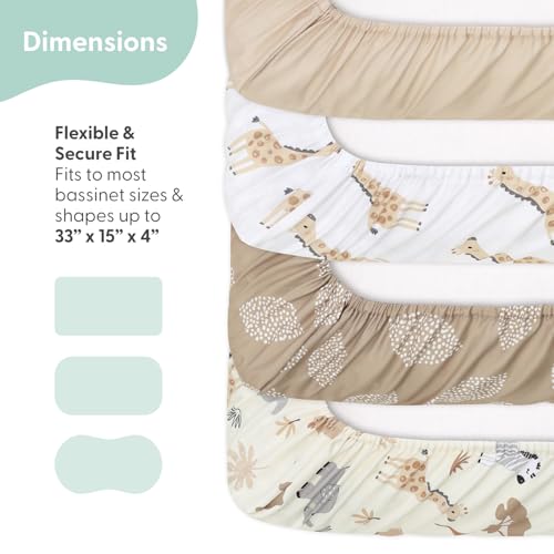 The Peanutshell Baby Bassinet Sheets 4-Pack - Soft, Oval & Fitted Baby Girls or Boys Sheet, Rectangle, Fitted Covers for Crib, Halo Bassinet Mattress - Safari Neutral by The Peanutshell - Image 4