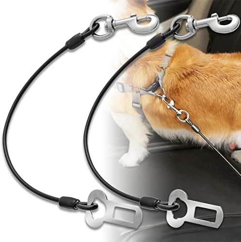 Mi Metty Dog Car Harnesses.Dog Car Seatbelt Made of Coated Wire Rope Safety Restraint No-Chew Tether Cable. Vehicle Harnesses with Double Clips and Latch Attachment