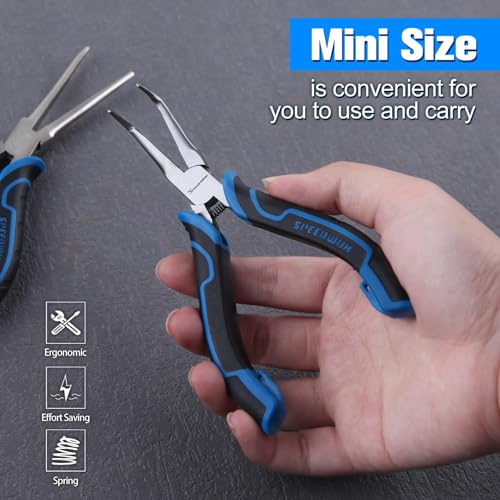 SPEEDWOX 2PCS Mini Needle Nose Pliers Set Needle Nose Pliers with Smooth Jaw & Bent Needle Nose Pliers with Serrated Jaw Angled Needle Nose Pliers for Jewelry Making Needle Remover Plier Fishing Plier - Image 3