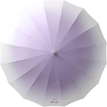 Womens Long Handle Umbrella, Graduated Plastic Design, Purple, Cute Design, For Both Sunny and Rainy Weather, Light Blocking Insulation, UPF50+, High Strength, 16 Ribs, Diameter 41.3 inches