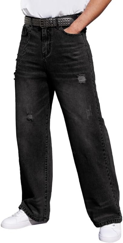 Men's JNCO Baggy Jeans Y2K Vintage Ripped Wide Leg Distressed Denim Pants Skater Jean Hip Hop Streetwear Loose Fit