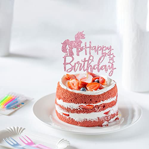 Unicorn Happy Birthday Cake Topper - Pink Glitter Children Baby And Girl Birthday Cake Topper - 1St Birthday Party Decoration Supplies #TOP3