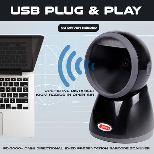 Image of Retsol PD3000+ Omni Directional 1D /2D Presentation Barcode Scanner BIS Approved USB Optical Laser High Speed Wired Reader for Warehouse Supermarket POS System (1 Pc)