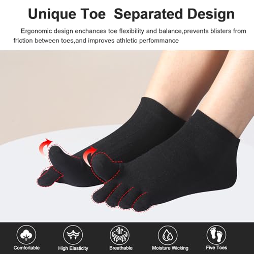 Image of Meaiguo Womens Toe Socks Cotton Five Finger Ankle Socks with Toes Separated for Running Athletic 4 Pairs