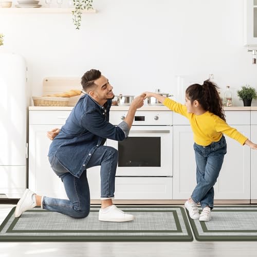 Mattitude Kitchen Mats Set of 2 Cushioned 0.47 inch Thick Rugs Non-Skid Waterproof Mats and Ergonomic Comfort Standing for Floor, Office, Sink,Laundry,Green