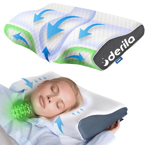Derila Memory Foam Kissen Kopfkissen Nackenkissen (1er Pack) ergonomisches Seitenschläferkissen für Seiten, Rücken & Bauchschläfer. Antischnarch-Kissen, erfrischt aufwachen ohne Nackenschmerzen